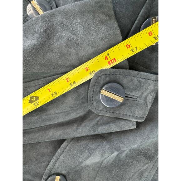Tory Burch Leather/Suede Jacket Gray Blue Leather Button Up Jacket Size 14 r1 - Picture 10 of 10